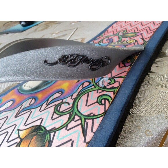 Rare Vintage Unique Men\'s Ed Hardy by Christian Audigier Flip Flops Size 11 / 12 main image 4